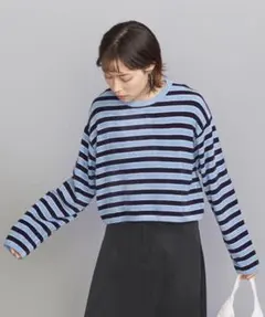 BY モールボーダー ショート クルーネック プルオーバー