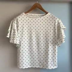 GU ジーユー　ドット柄Tシャツ　水玉　フリフリ　レディース　Sサイズ　半袖のサムネイル