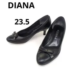 【日本製】ダイアナ　リボン付レザーパンプス　ローヒール　低反発インソール23.5