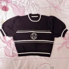 GRL パフスリーブモノグラムニットトップス ブラック ru1064