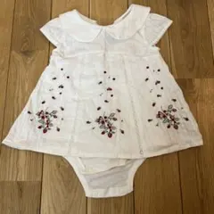 いちご刺繍入りロンパース　プティマイン 丸襟