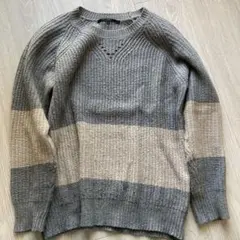 グレー系 ストライプ ニットセーター S