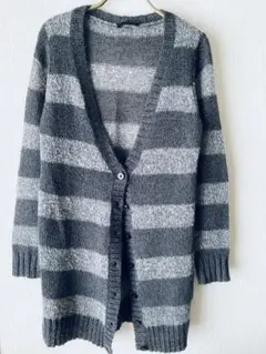 ★ほぼ新品　ラメ入りストライプ ニットカーディガン 長袖