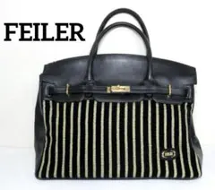 フェイラー FEILER 大型バッグ / ブラック×ゴールド系 / ストライプ柄