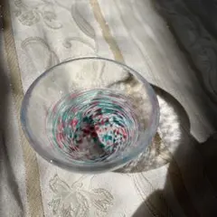未使用品津軽びいどろガラス製お猪口 青赤緑模様