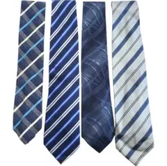 青系ストライプ・チェックネクタイ4本セット