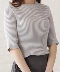 半袖 リブニット グレー