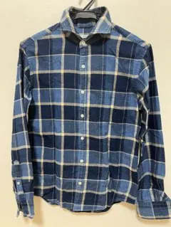 青系チェック柄長袖シャツ