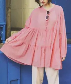 coca シアーコットンティアードブラウス M