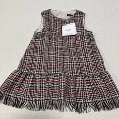 【未使用タグ付き】BeBe ワンピース 100cm チェック柄 フリンジ付き