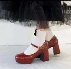 あしながおじさん 23.0cm 厚底チャンキーストラップパンプス レッド