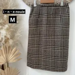 美品【イネ】千鳥格子柄タイトスカート・ウール混◇ブラウン系・M相当