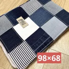 デニムリメイクブランケット　❤️秋冬用　ボア　パッチワーク　男前