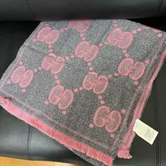 GUCCI GGロゴマフラー グレー/ピンク 45x195cm