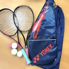 YONEX 軟式テニスラケット2本、ボール3個セット 後衛 ラケットケース付
