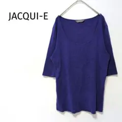 JACQUI-E 五分袖 Tシャツ カットソー ラウンドネック パープル L