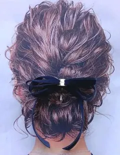 No.103 ポニーフック ➂ネイビー 片面ベルベット たらりんリボン