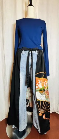 344黒留袖リメイクオーバースカート巻きスカートビスチェパレオ膝掛け