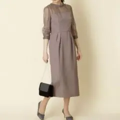 エメ　スタンドカラーストライプレース　コクーンパーティーワンピース　M