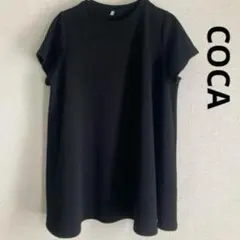 COCA エンボス加工 Aラインフレア 半袖 チュニック 黒のサムネイル