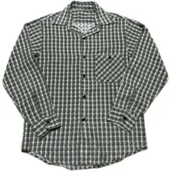 60s~70s プリントネルシャツ グリーンチェック 緑 衿芯 オンブレ