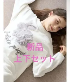 ジェラートピケ ベビモコラビットジャガードプルオーバー&ロングパンツ　ホワイト