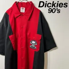 【希少】ディッキーズ 半袖シャツ ワッペン刺繍 袖ロゴ レッド XL