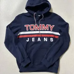TOMMY JEANS ビッグロゴプリントスウェットパーカー　ネイビー　XL
