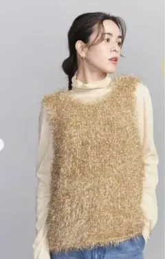 BEAUTY&YOUTHメタリックシャギーニット ベスト　ゴールド　最終価格