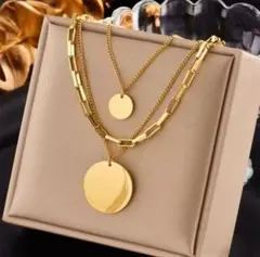 ラスト1★ 超人気 ゴールドコイン✨トレンド3連ネックレス サージカルステンレス