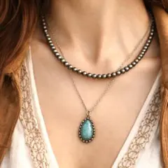 ネックレス インディアンジュエリーターコイズ ナバホパール ボヘミアン 男女兼用