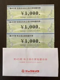 ビックカメラ、コジマ株主優待券 3000円分