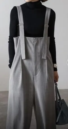 Bonjour Saganチェック柄ハイウエストサロペット オールインワン