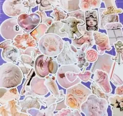 白ピンクステッカー50枚セット 韓国系かわいいかっこいいまとめ売りシール帳日記等