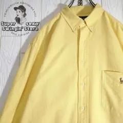 人気 ラルフローレン 長袖シャツ XL イエロー 胸ポケット ボタンダウン 古着