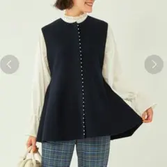 本日限定！【美品】グリーンレーベルリラクシング フェイクパール ペプラム ジレ