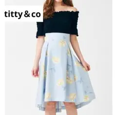 titty&Co ティティアンドコー フラワースカート 花柄 水色 膝丈スカート