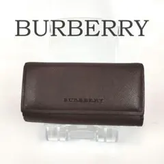 良品 バーバリー 4連 キーケース　キーリング レザー ノバチェック ブラウン