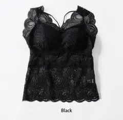 大人気　カップ付き　バッククロス　キャミソール　レースVネック　ロング　ブラック