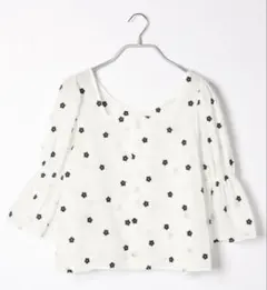 花柄刺繍 フレアスリーブ ブラウス　ヘザー