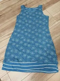 青い花柄ストライプノースリーブワンピース1点もの❣️古着リバーシブル✨ワンピース