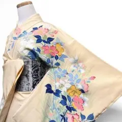 訪問着 身丈167 裄68 刺繍 雉 花模様 正絹 着物 033b p - メルカリ