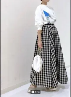 ★値下げ★イージードライタックスカート　チェック柄フレアスカート L