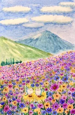 原画 水彩画 海辺の小鳥さんとハイビスカス 値段は※900円です - メルカリ