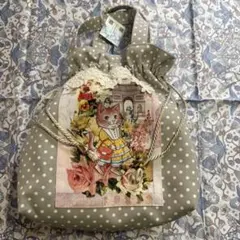 ジョリーフルール　巾着トートバッグ【ピンク猫】