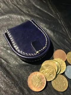 【ルガトショルダー】馬蹄型コインケース　ヌメ革　深海　HAND SEWN