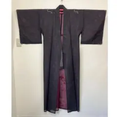 【H】希少✨絽　紗　夏用着物　絽着物　黒　赤　花模様