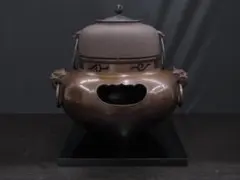 風炉 唐銅鬼面風炉 茶釜 釜環 茶道具 双龍耳 銅製 風炉 唐銅鬼面風炉 茶釜 釜環 茶道具 双龍耳 銅製 風炉／釜／炉