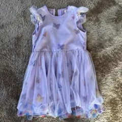 薄紫色 蝶柄 ノースリーブワンピース 100cm