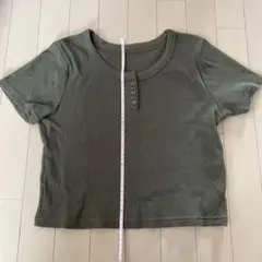 GU リブ編み 半袖Tシャツ M オリーブグリーン